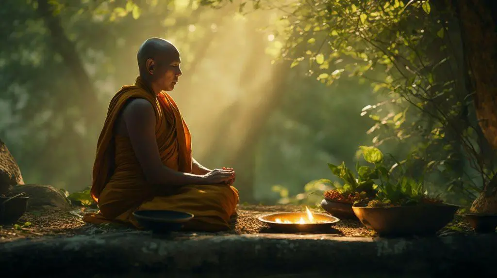 Buddhist monk offering food