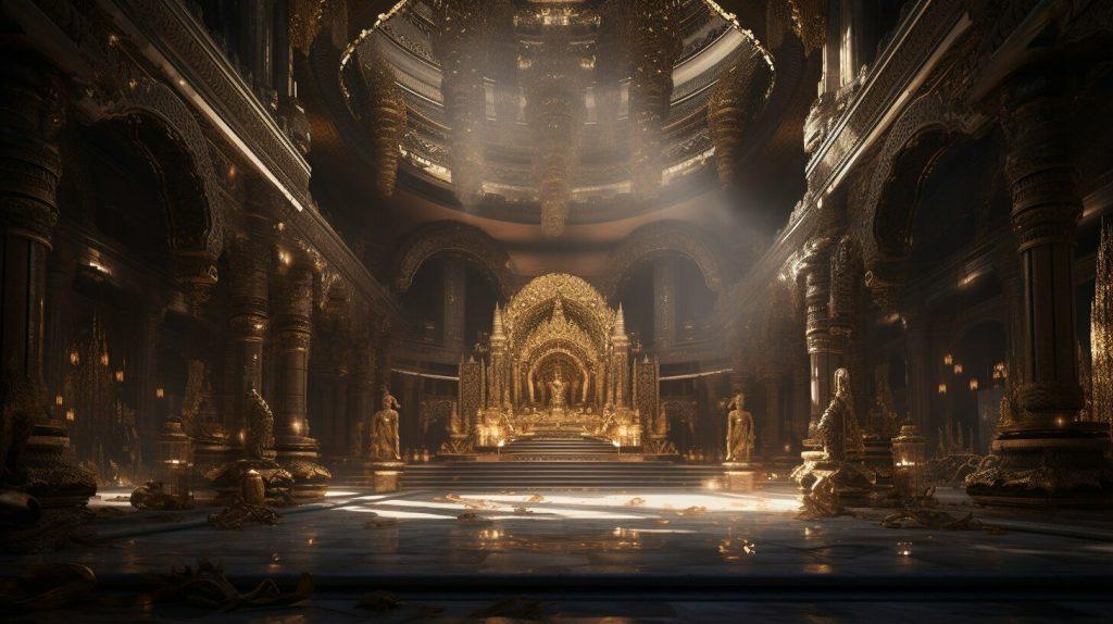 Royal Palace interior with golden Buddha statue Royal Palace interior with golden Buddha statue